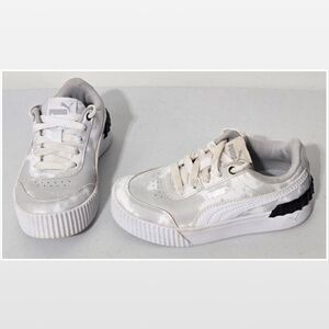 Puma Shoes Kids Size 12.5 White Leather Black Carina Lift Graphic Platform Youth